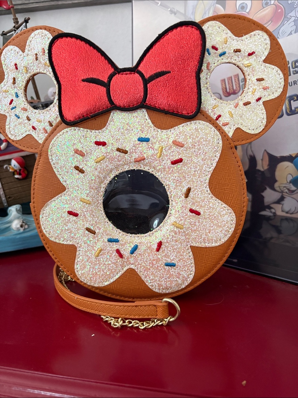 Kids Donut Mouse Crossbody Bag with Red Bow - Brown/White